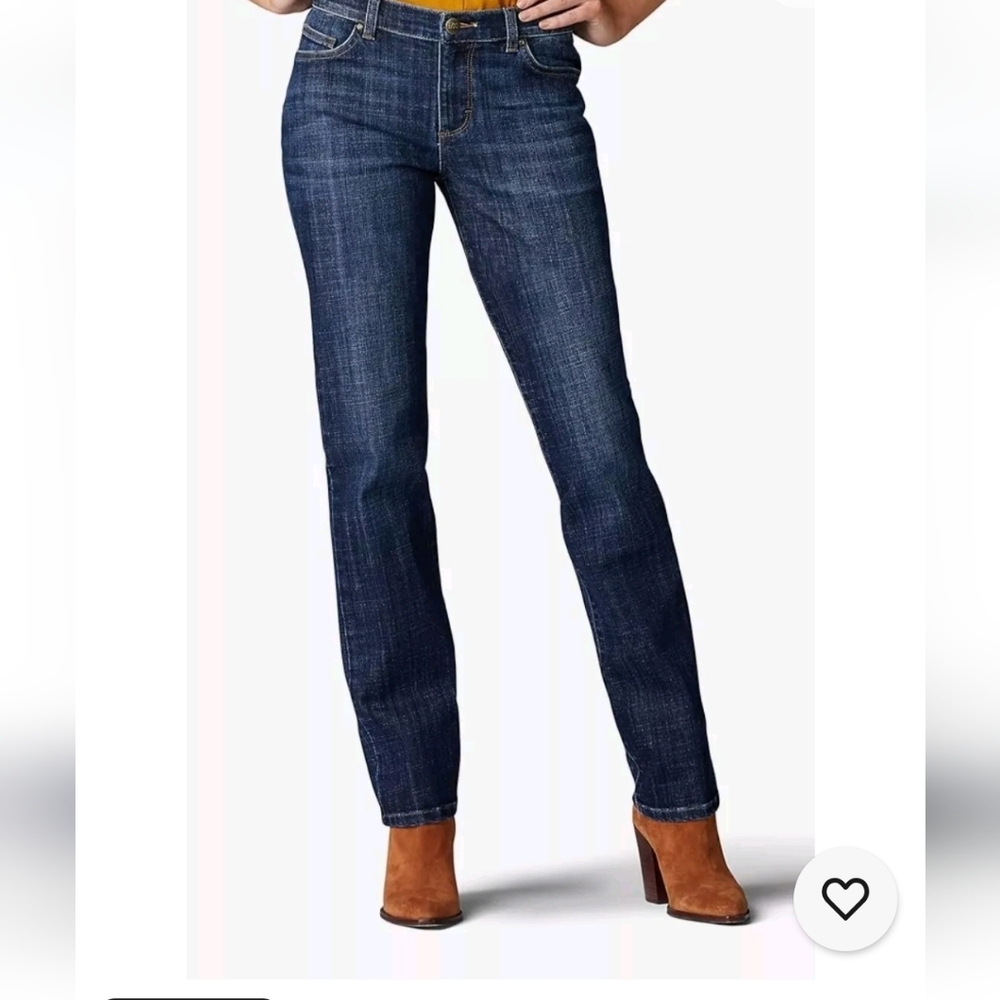 Lee Relaxed Fit Straight Leg‎ Instantly Slims Blue Denim Jeans, Size 14 Petite